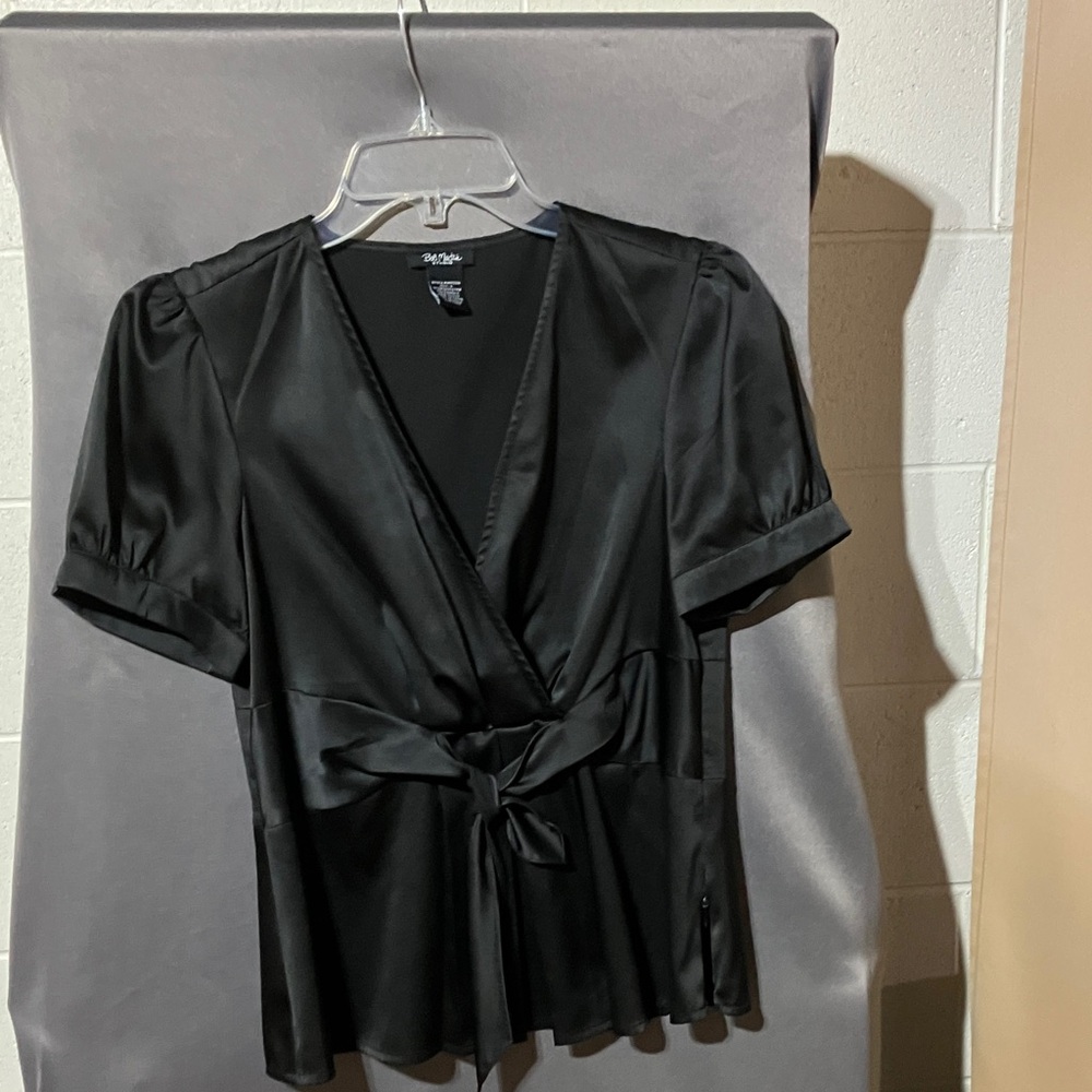 Bob Mackie Elegant Black Satin Wrap Blouse
